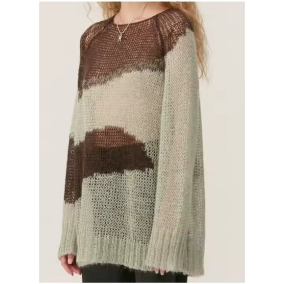 Theopen Product Boho Knit Mesh Sweater Multicolor Slouchy Pullover Artsy Grunge - Picture 15 of 15